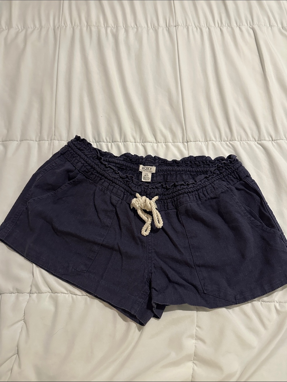 Roxy Navy Blue Elastic Waist Shorts with Rope Drawstring